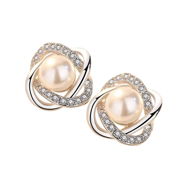 Luxury 925 Silver Zircon Pearl Twist Stud Earrings for Women