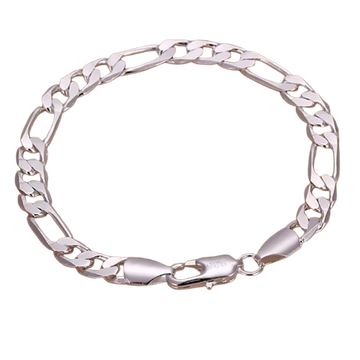 925 Sterling Silver Figaro Bracelet 6-8mm Chain Jewelry 20cm