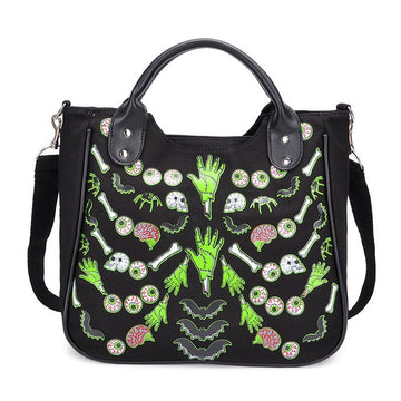 Halloween Skull Print Shoulder Handbag – Canvas Crossbody Bag