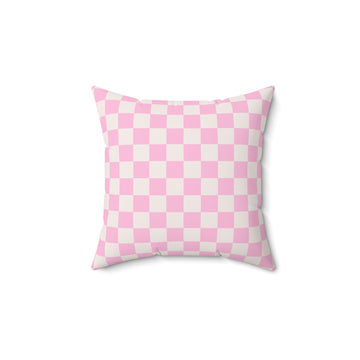 Spun Polyester Square Pillow - 'Pink Checkered Pattern'