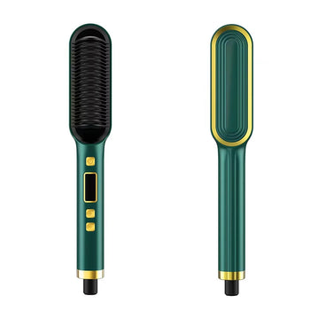 Ionic Hair Straightener Brush with LCD Display & Anti-Scald Comb