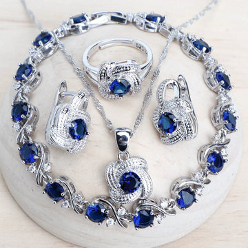 Zirconia Bridal Jewelry Set 925 Silver Earrings Ring Necklace