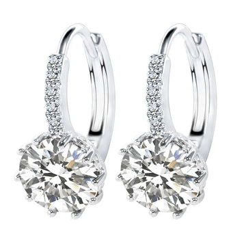 925 Silver Hoop Earrings for Women, Wedding, Crystal Gift