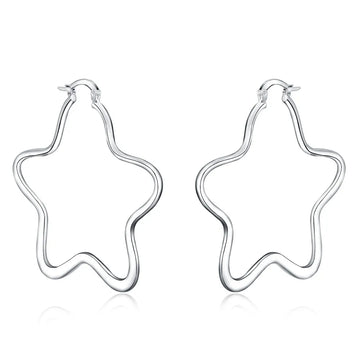 925 Silver 55MM Star Hoop Earrings Women Jewelry