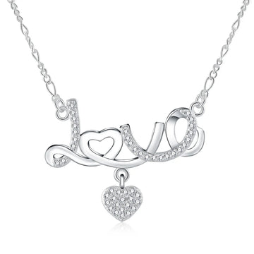 925 Silver 18'' Heart AAA Zircon Pendant Necklace for Women