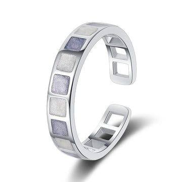 925 Silver Blue Square Adjustable Ring for Women Jewelry