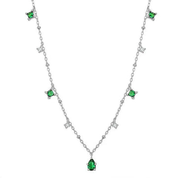 925 Silver Green Zircon Drop Necklace Charm for Women