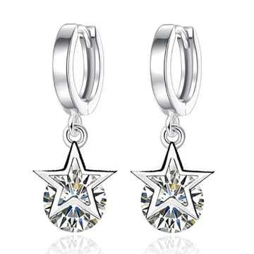 925 Silver Crystal Star Stud Earrings for Women & Girls