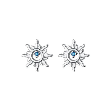 925 Silver Blue Zircon Sun Stud Earrings Women Elegant Jewelry