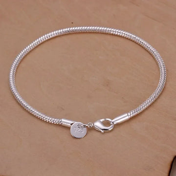 925 Silver 3MM Snake Chain Bracelet Women Wedding Jewelry