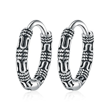 Vintage 925 Silver Hoop Earrings for Women – Pattern Design