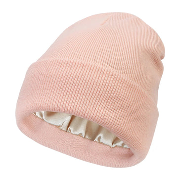 Silk Satin-Lined Winter Beanie - Warm Chunky Satin Head Cap for Men & Women