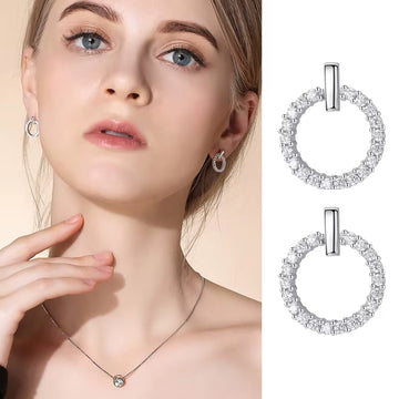 100% Real 925 Sterling Silver Crystal Round Stud Earrings