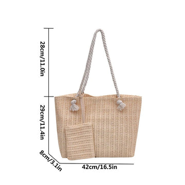 Designer Straw Tote Bag for Women – Large Summer Purse