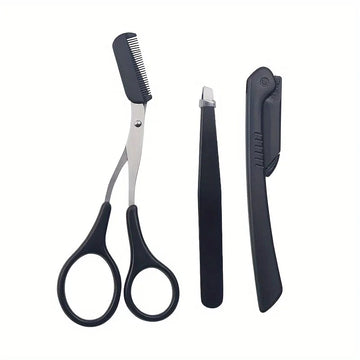 3-in-1 Stainless Steel Eyebrow Trimmer & Scissors Set
