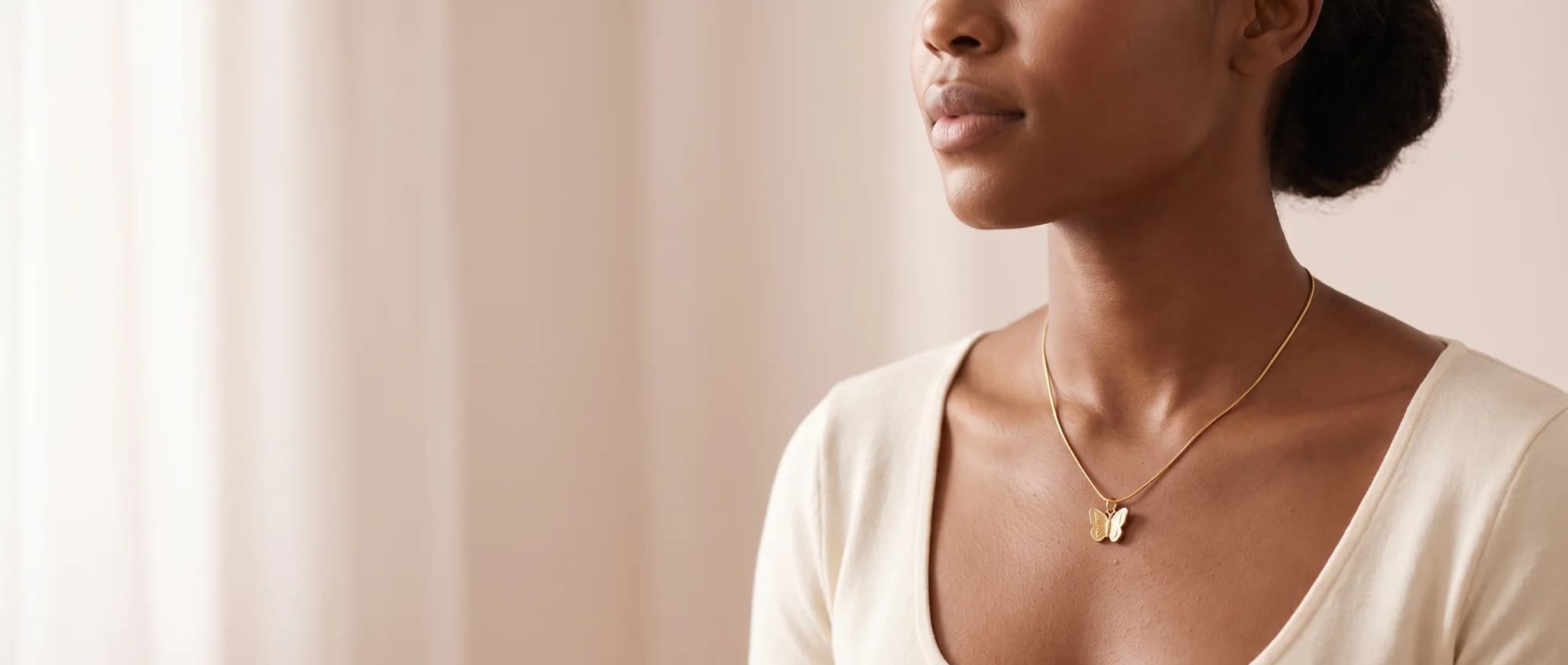 Butterfly Necklace — Vintage Charm & Stainless Steel Snake Chain, worn