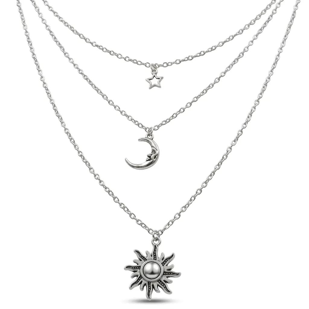 Crescent Moon & Star Layered Necklace — Celestial Chain in Default — CheeQy Babe