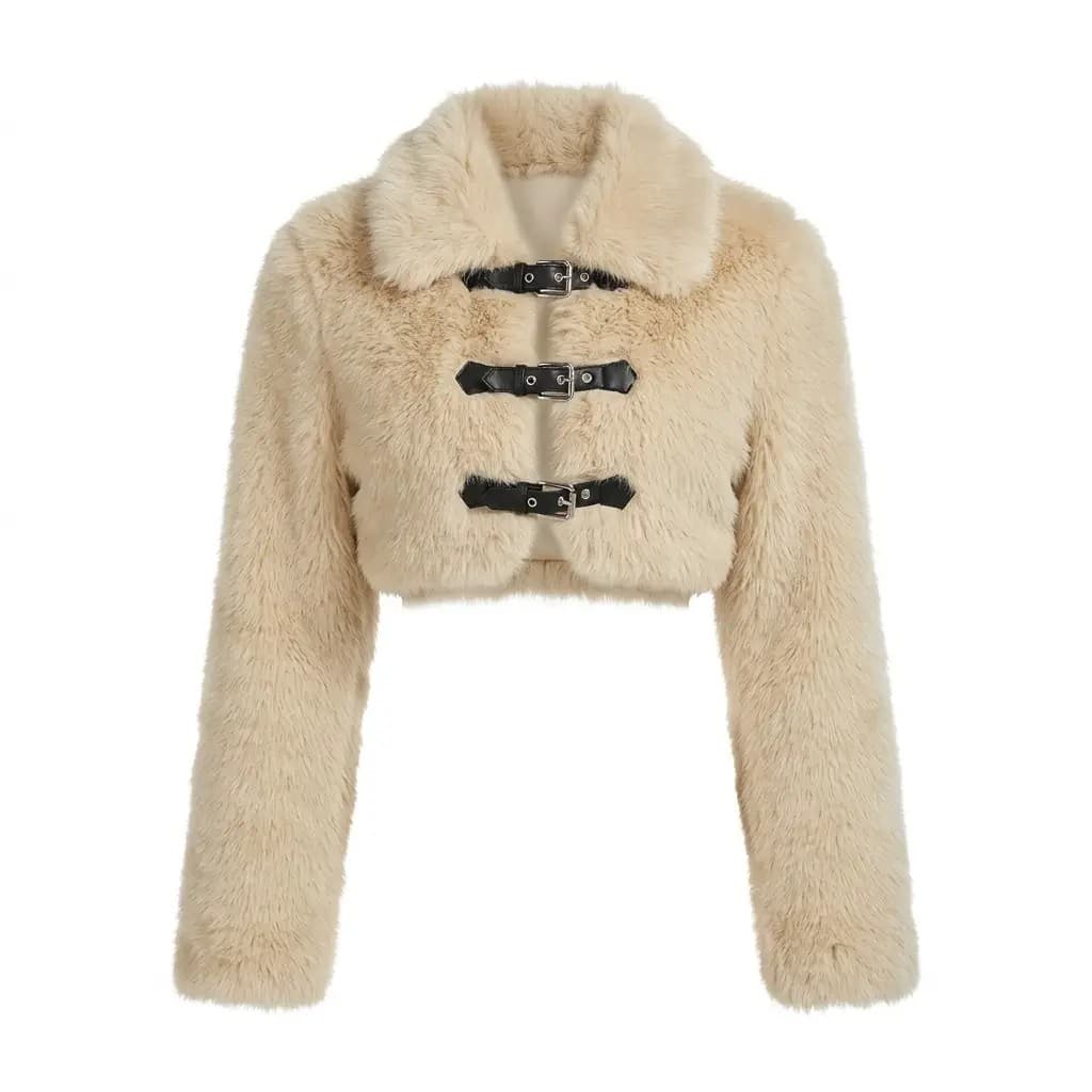 Cropped Faux Fur Jacket — Mob-Wife Glam Layering Piece Coat in Milk Tea — CheeQy Babe