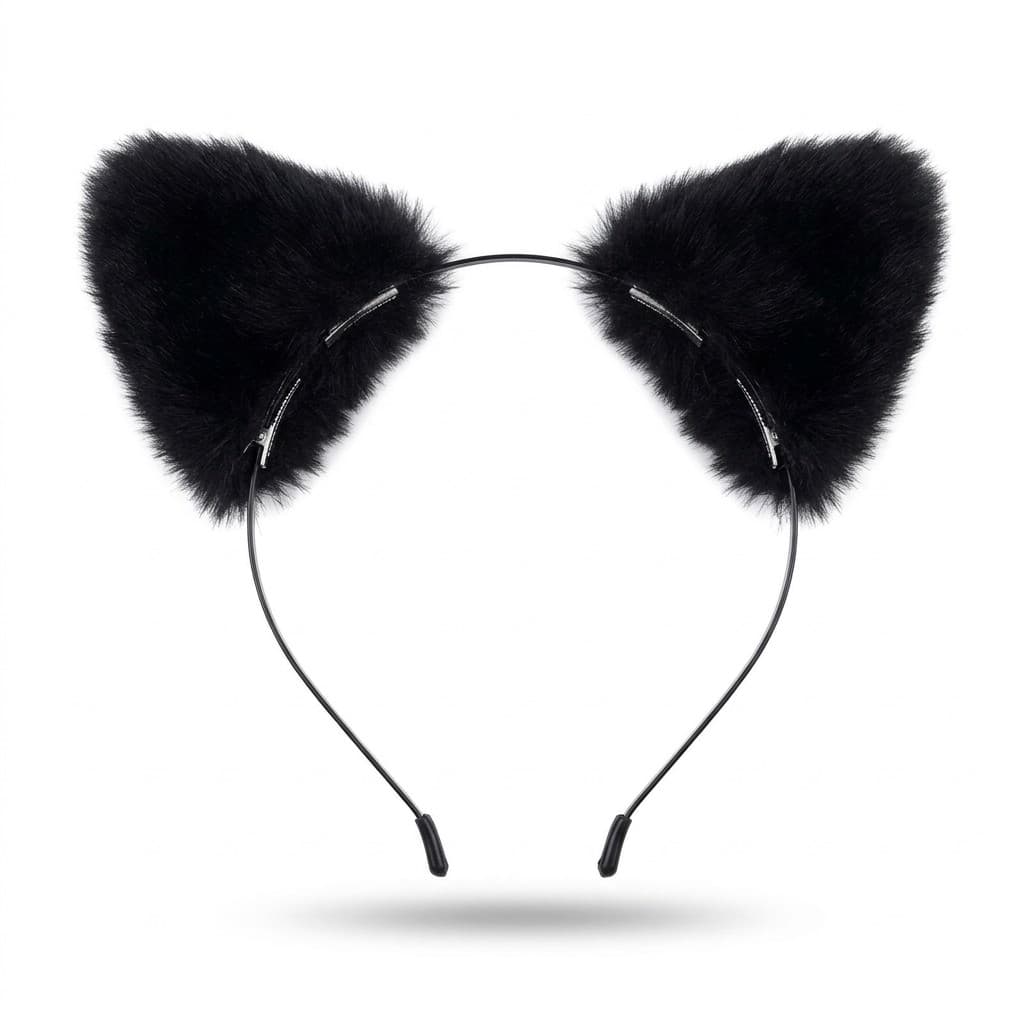 Furry Padded Cat Ears Headband — Halloween Accessory Pick in Black — CheeQy Babe