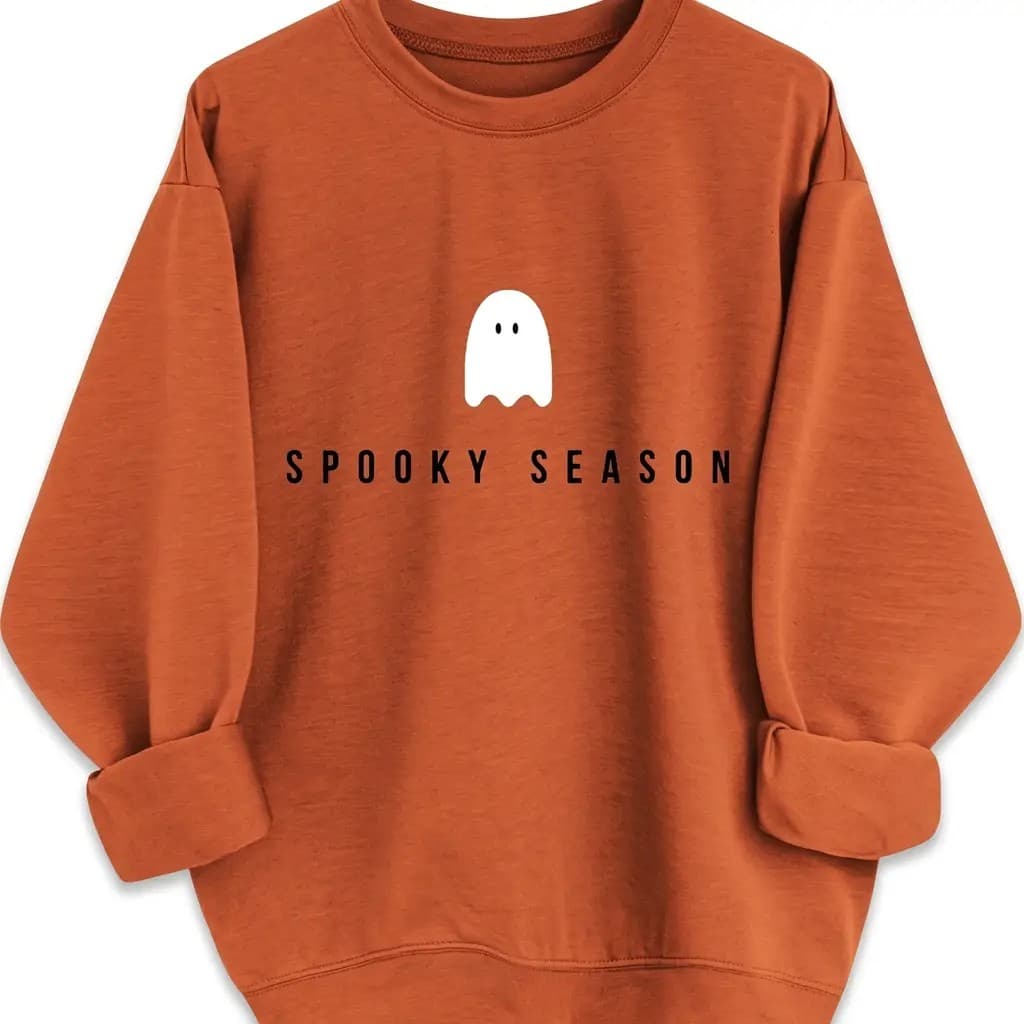 Spooky Season Ghost Graphic Crewneck Pullover Sweatshirt in Tangerine — CheeQy Babe
