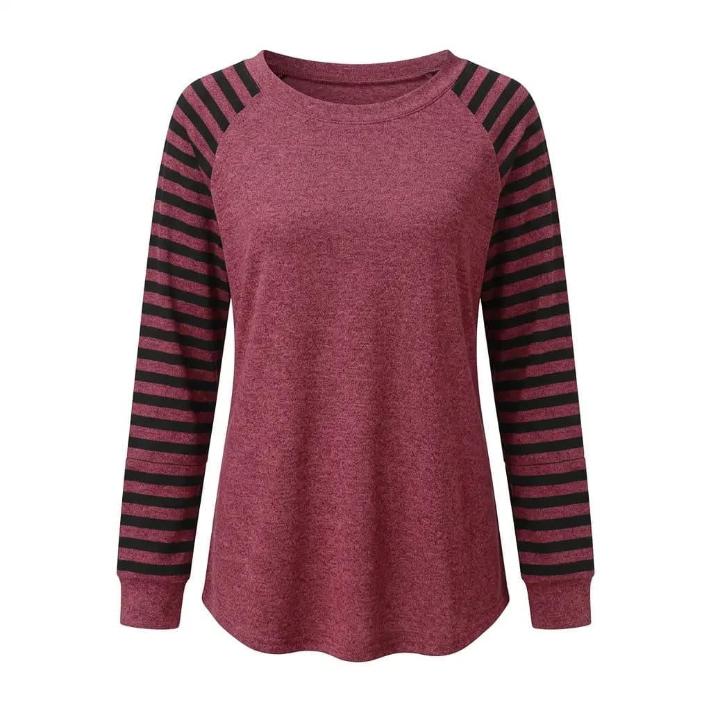Striped Raglan Long-Sleeve Tee — Wine & Black Everyday Top — CheeQy Babe