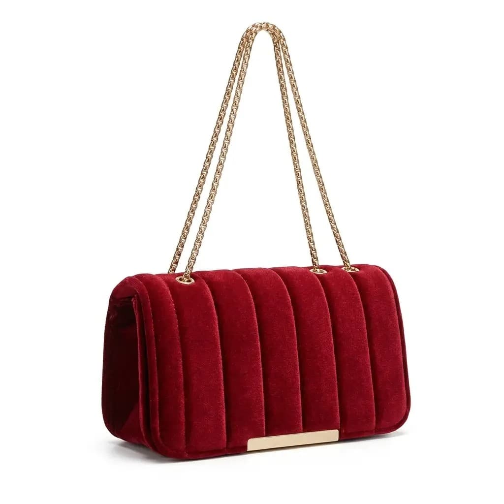 Velvet Mini Shoulder Bag — Y2K Style Gold Chain Bag in Red — CheeQy Babe