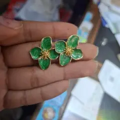 Customer photo of Green Flower Earrings — Vintage Charm & Drip Glaze Finish