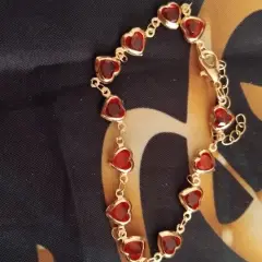 Customer photo of Red Crystal Heart Bracelet — Elegant Metal Chain with Zircon Charm