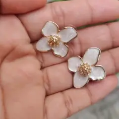 Customer photo of Green Flower Earrings — Vintage Charm & Drip Glaze Finish