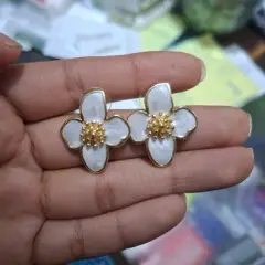 Customer photo of Green Flower Earrings — Vintage Charm & Drip Glaze Finish