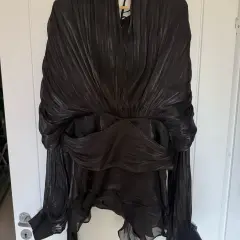 Customer photo of V-Neck Tie Mini Dress — Flowy Draped Sleeves & Woven Polyester
