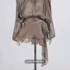 Customer photo of V-Neck Tie Mini Dress — Flowy Draped Sleeves & Woven Polyester