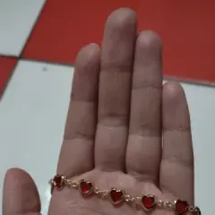 Customer photo of Red Crystal Heart Bracelet — Elegant Metal Chain with Zircon Charm