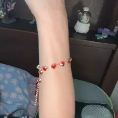 Customer photo of Red Crystal Heart Bracelet — Elegant Metal Chain with Zircon Charm