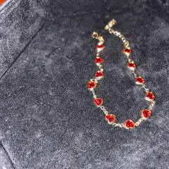 Customer photo of Red Crystal Heart Bracelet — Elegant Metal Chain with Zircon Charm