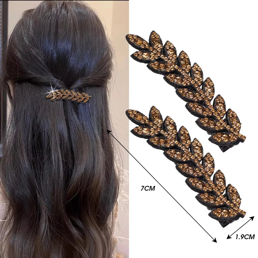 2Pcs Shiny Crystal Hair Clips Fashion Wheat Feathery Rhinestone Hairclip Broken Hair Tools Hairpins Wedding Headwear Accessory