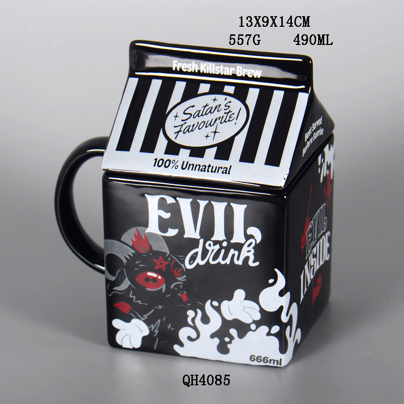 Evil Drink Milk Carton Mug – Gothic Cute Coffee Cup, 490ml Ceramic Halloween Gift