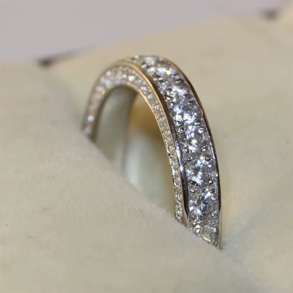 Classic Women Band Ring Paved Zircon Crystal Wedding Engagement