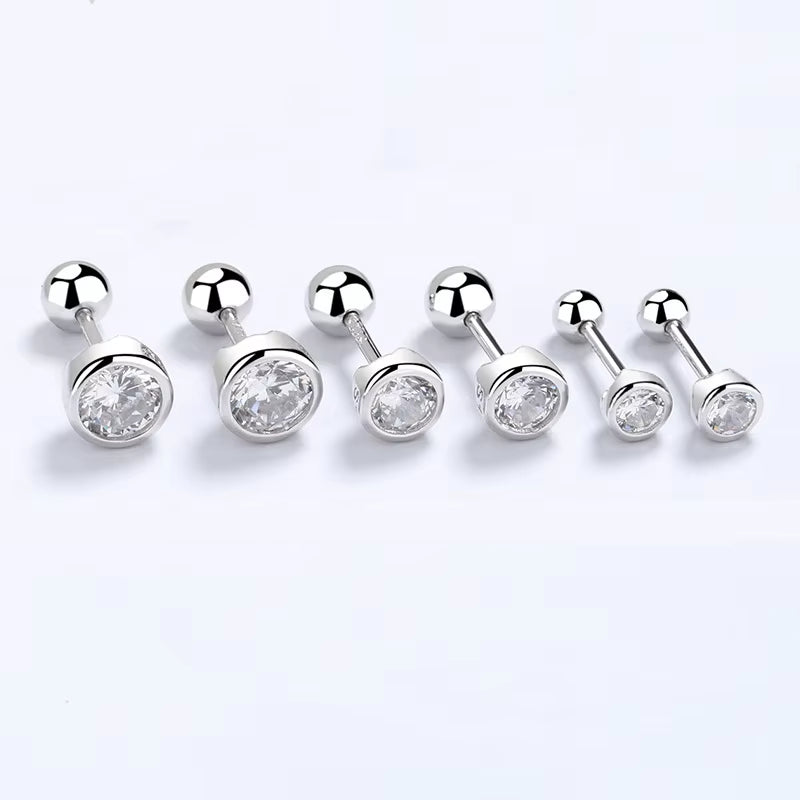 925 Sterling Silver Zircon Screw Thread Stud Earrings for Women