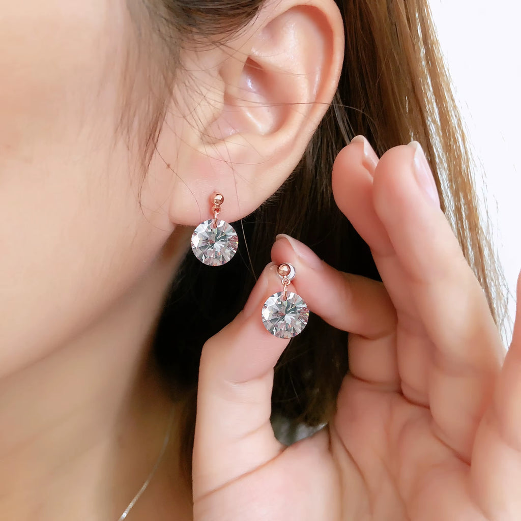 Simple OL Style Cubic Zirconia Stud Earrings for Women Rose Gold Color round Heart Crystal Earing Fashion Wedding Jewelry DFE153