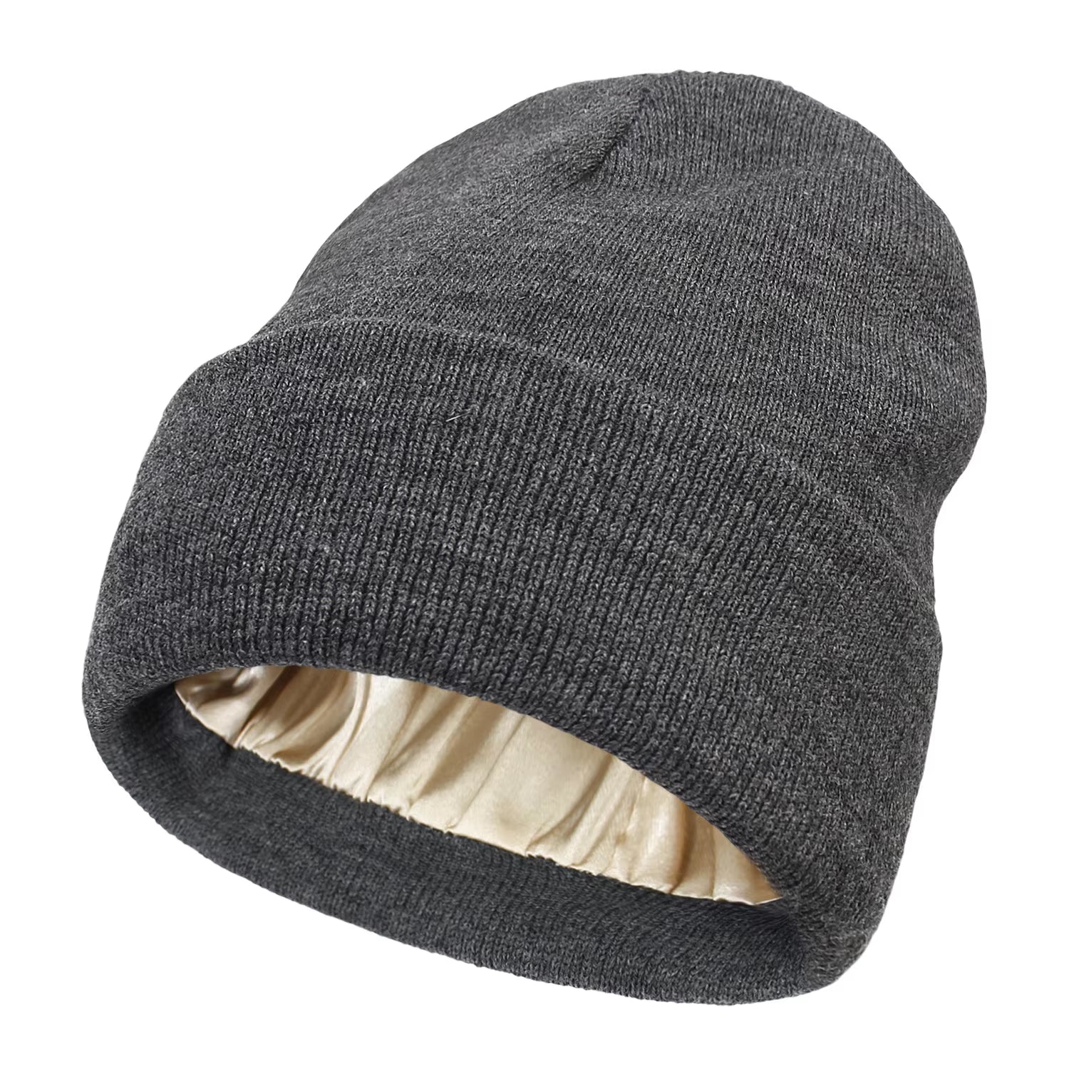 Silk Satin-Lined Winter Beanie - Warm Chunky Satin Head Cap for Men & Women