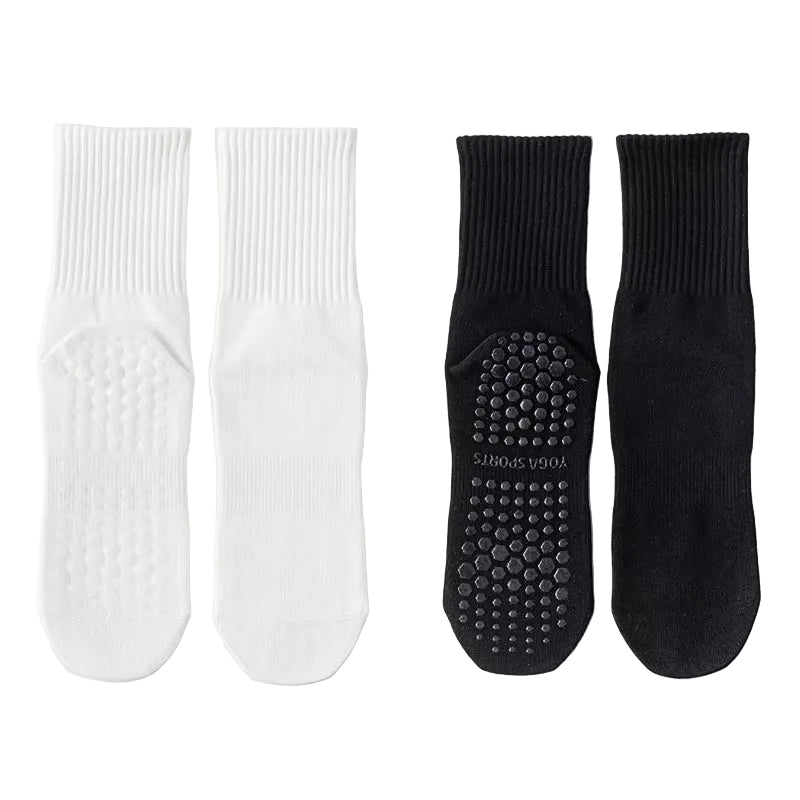 4 Pairs Yoga Socks for Women Simple Solid Color Cotton Pilates Socks Mid Calf Silicone Non-Slip Fitness Gym Indoor Floor Socks