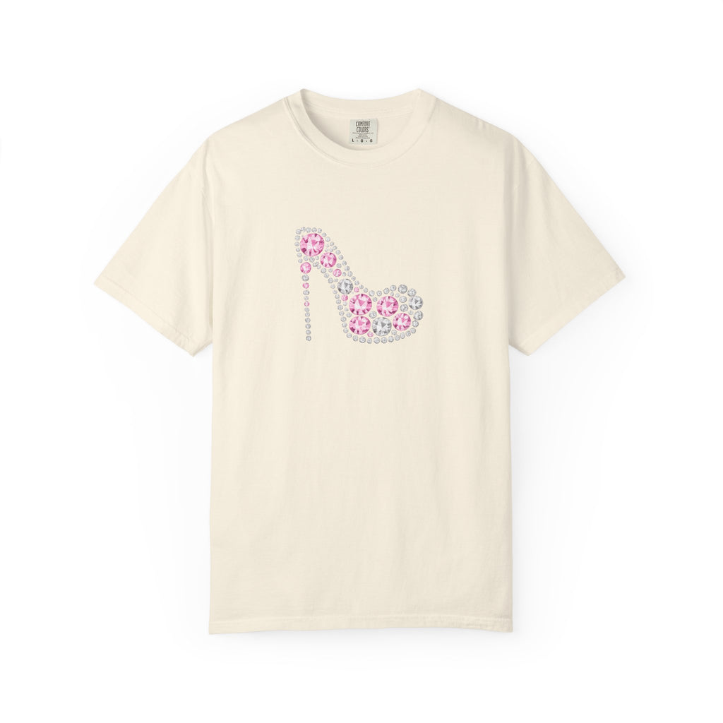 Floral High Heel Graphic Tee — Pink Flower Shoe Design