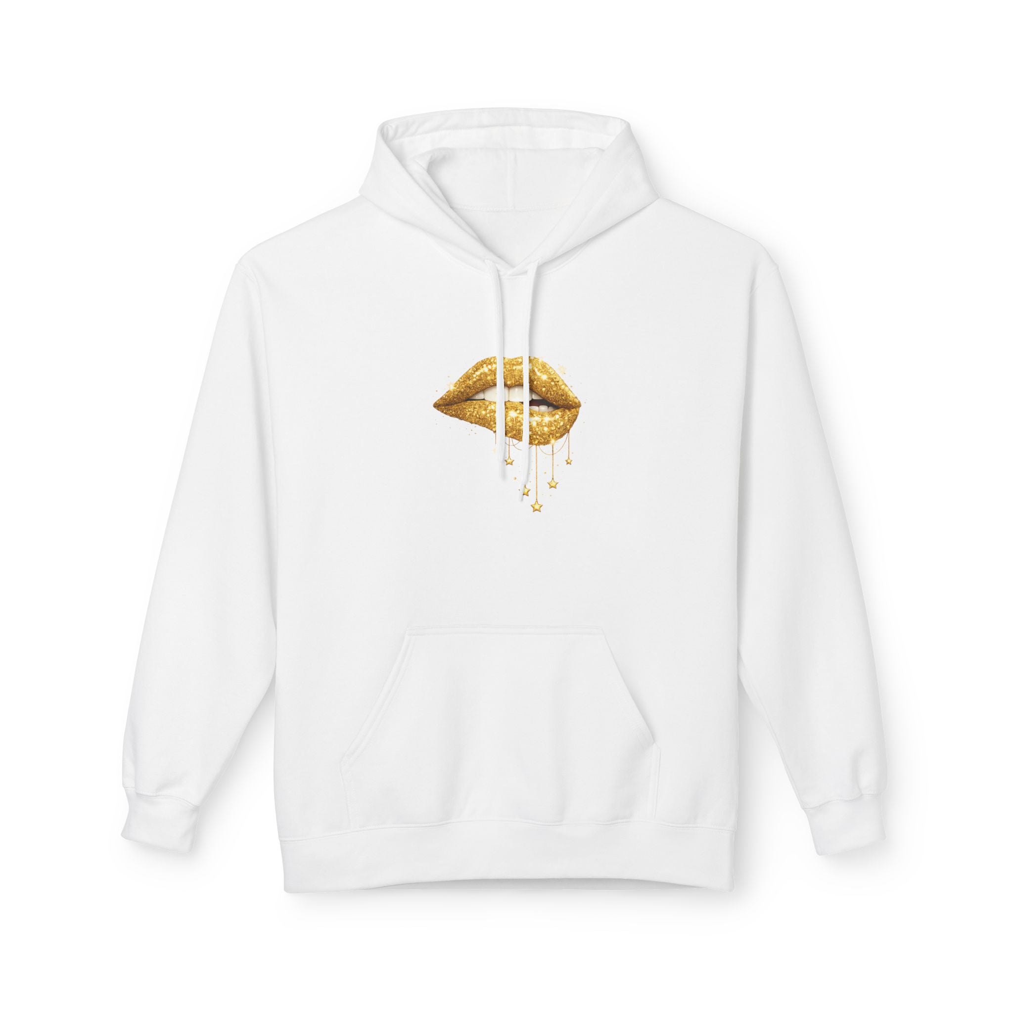 Gold Drip Lips Hoodie — Metallic Lip Art Pullover