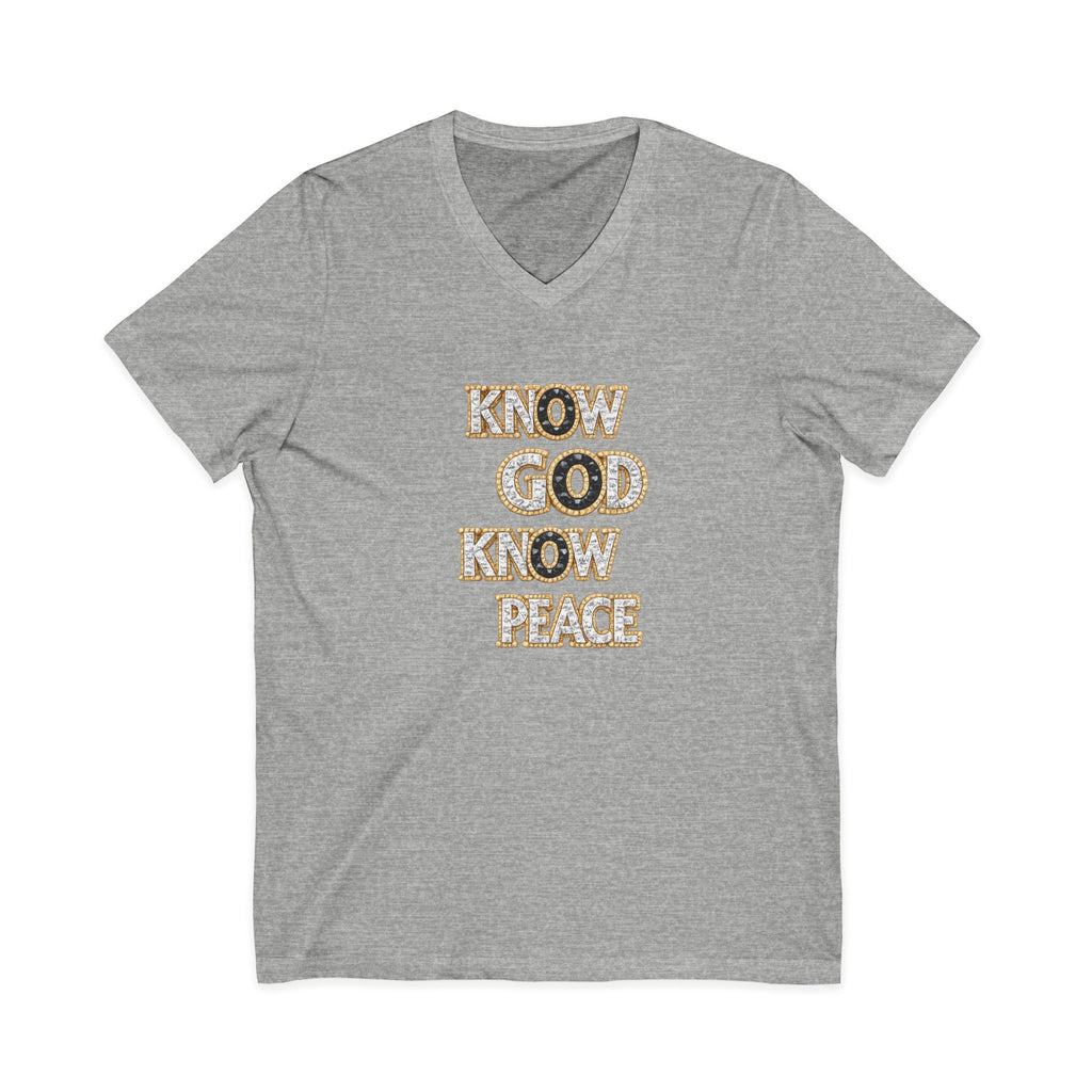 Know God Know Peace V-Neck Tee — Christian Inspirational Faith Shirt