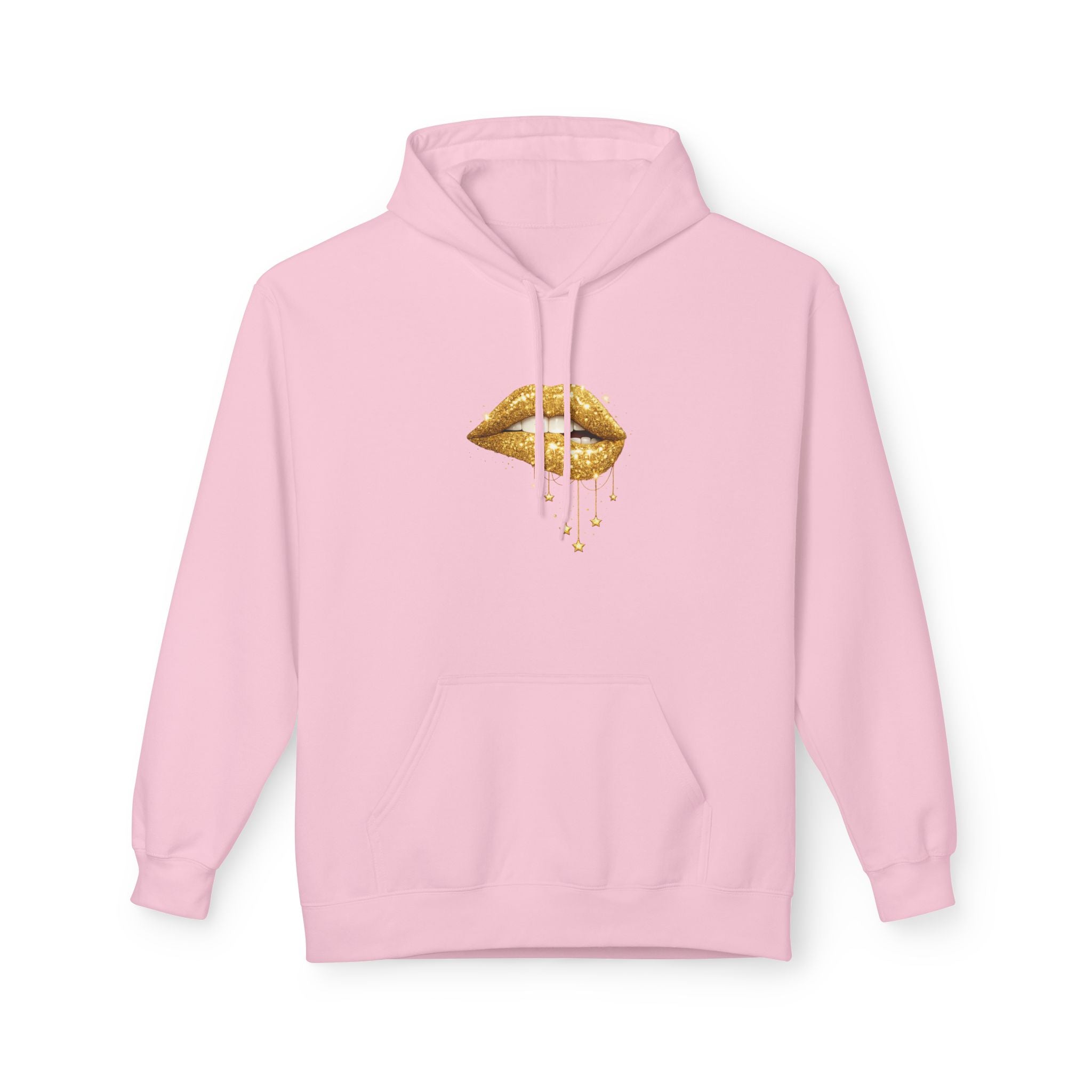Gold Drip Lips Hoodie — Metallic Lip Art Pullover