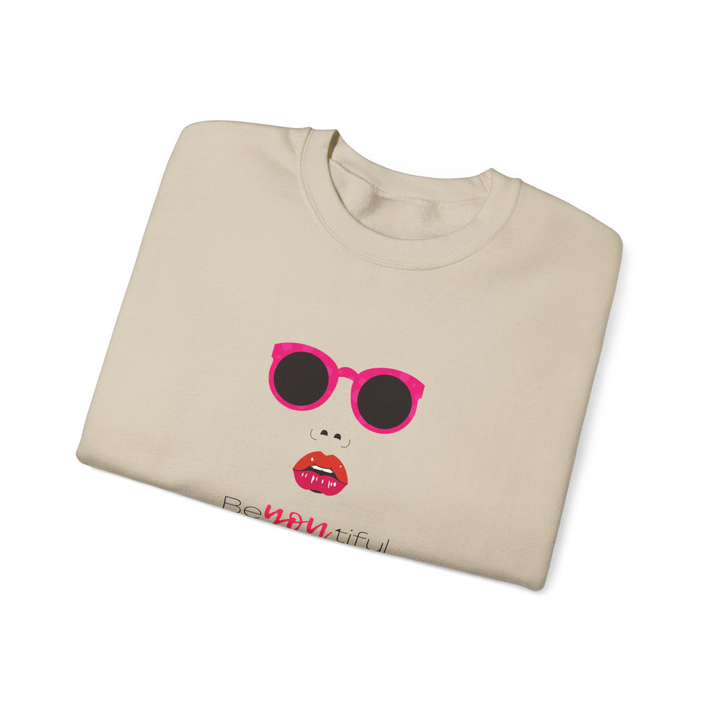 Crewneck Sweatshirt - "Be You, Kind" Pink Sunglasses & Lips Graphic