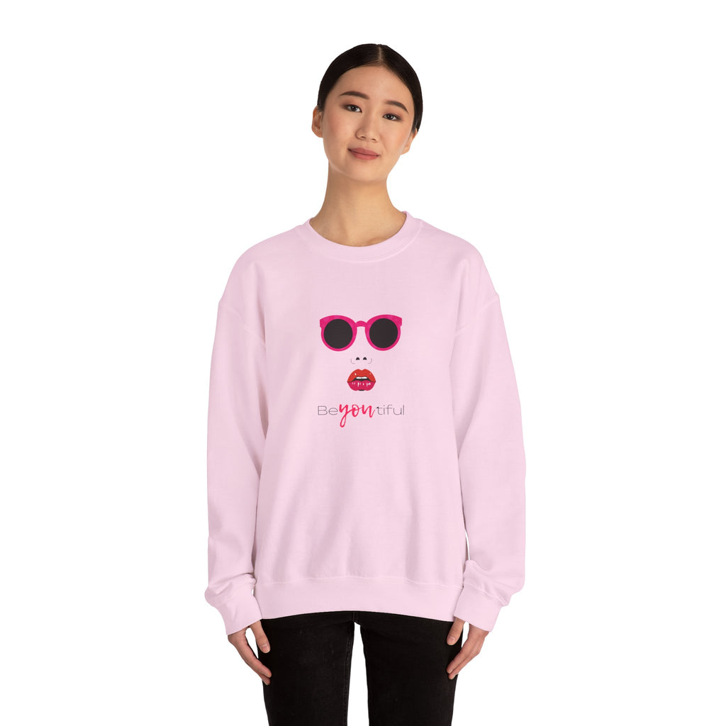 Crewneck Sweatshirt - "Be You, Kind" Pink Sunglasses & Lips Graphic