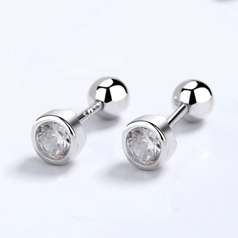 925 Sterling Silver Zircon Screw Thread Stud Earrings for Women