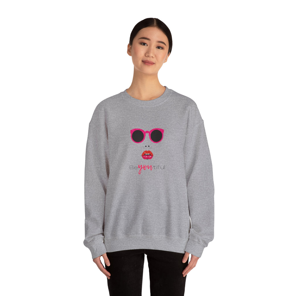 Crewneck Sweatshirt - "Be You, Kind" Pink Sunglasses & Lips Graphic